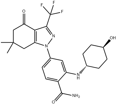 SNX-2112;4-(6,6-DIMETHYL-4-OXO-3-(TRIFLUOROMETHYL)-4,5,6,7-TETRAHYDRO-1H-INDAZOL-1-YL)-2-((1R,4R)-4-HYDROXYCYCLOHEXYLAMINO)BENZAMIDE 结构式