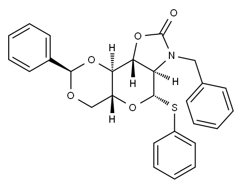 N-苄基-2-氨基-4,6-邻苯亚甲基-2-N,3-邻羰基-2-脱氧-1-硫代-Β-D-吡喃葡萄糖苷苯酯 结构式