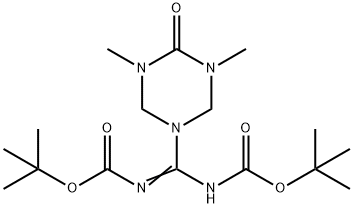 tert-Butyl (((tert-butoxycarbonyl)imino)(3,5-dimethyl-4-oxo-1,3,5-triazinan-1-yl)methyl)carbam 结构式