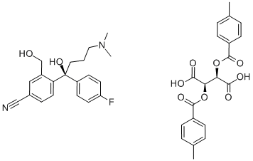 4-[(1S)-4-二甲胺基-1-对氟苯基-1-羟基丁基]-3-(羟甲基)苯腈 D-(+)-二对甲基苯甲酰酒石酸盐 (2:1) 结构式