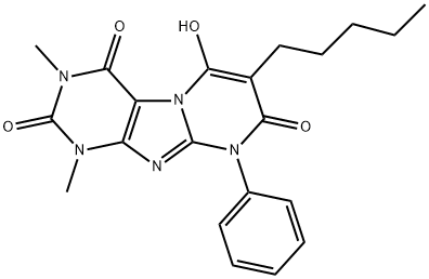 Pyrimido[2,1-f]purine-2,4,8(1H,3H,9H)-trione,  6-hydroxy-1,3-dimethyl-7-pentyl-9-phenyl- 结构式