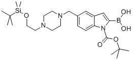 1H-Indole-1-carboxylic acid, 2-borono-5-[[4-[2-[[(1,1-dimethylethyl)dimethylsilyl]oxy]ethyl]-1-piperazinyl]methyl]-, 1-(1,1-dimethylethyl) ester 结构式