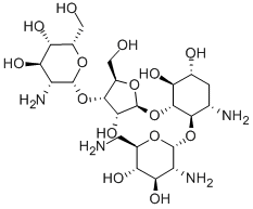 5-O-[3-O-(2-Amino-2-deoxy-β-L-idopyranosyl)-β-D-ribofuranosyl]-4-O-(2,6-diamino-2,6-dideoxy-α-D-glucopyranosyl)-3-amino-2,3-dideoxy-D-myo-inositol 结构式