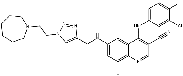 8-C氯-4-[(3-氯-4-氟苯基)氨基]-6-[[[1-[2-(六氢-1H-氮杂-1-基)乙基]-1H-1,2,3-三唑-4-基]甲基]氨基]-3-喹啉甲腈 结构式