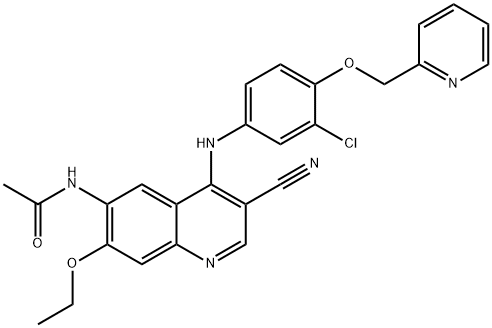 N-[4-[3-氯-4-(2-吡啶基甲氧基)苯胺]-3-氰基-7-乙氧基-6-喹啉基]乙酰 结构式