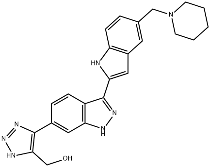 (5-(3-(5-(哌啶-1-基甲基)-1H-吲哚-2-基)-1H-吲唑-6-基)-1H-1,2,3-三唑-4-基)甲醇 结构式