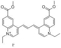 1-ETHYL-4-((E)-3-[1-ETHYL-6-(METHOXYCARBONYL)-4(1H)-QUINOLINYLIDENE]-1-PROPENYL)-6-(METHOXYCARBONYL)QUINOLINIUM IODIDE 结构式