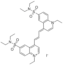 6-[(DIETHYLAMINO)SULFONYL]-4-((E)-3-[6-[(DIETHYLAMINO)SULFONYL]-1-ETHYL-4(1H)-QUINOLINYLIDENE]-1-PROPENYL)-1-ETHYLQUINOLINIUM IODIDE 结构式