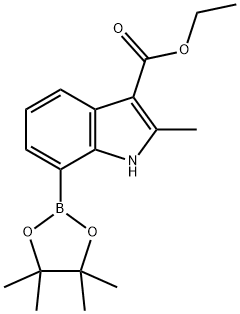 1H-INDOLE-3-CARBOXYLIC ACID, 2- METHYL-7-(4,4,5,5-TETRAMETHYL-1,3,2- DIOXABOROLAN-2-YL)-, ETHYL ESTER 结构式