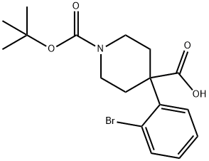 N-BOC-4-(2-溴苯基)-哌啶-4-羧酸 结构式