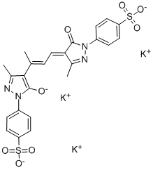 1,1'-BIS(4-SULFOPHENYL)-5,5'-DIHYDROXY-3,3',A-TRIMETHYLPYRAZOLO-4,4'-TRIMETHINE OXONOLE TRIPOTASSIUM 结构式