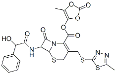 7-[(Hydroxyphenylacetyl)amino]-3-[[(5-methyl-1,3,4-thiadiazol-2-yl)thio]methyl]-8-oxo-5-thia-1-azabicyclo[4.2.0]oct-2-ene-2-carboxylic acid (5-methyl-2-oxo-1,3-dioxol-4-yl) ester 结构式