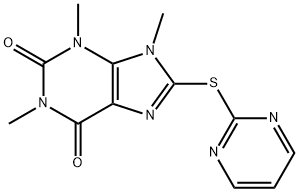 1H-Purine-2,6-dione,  3,9-dihydro-1,3,9-trimethyl-8-(2-pyrimidinylthio)- 结构式