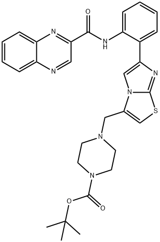 1-BOC-4-[[6-[2-[(2-喹喔啉甲酰基)胺基]苯基]咪唑[2,1-B]噻唑-3-基]甲基]哌嗪 结构式