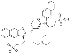 3-(3-磺丙基)-2-[2-[[3-(3-磺丙基)萘并[2,3-D]恶唑-2(3H)亚基]甲基]-1-丁烯基]萘并[2,3-D]恶唑翁内盐三乙胺盐 结构式