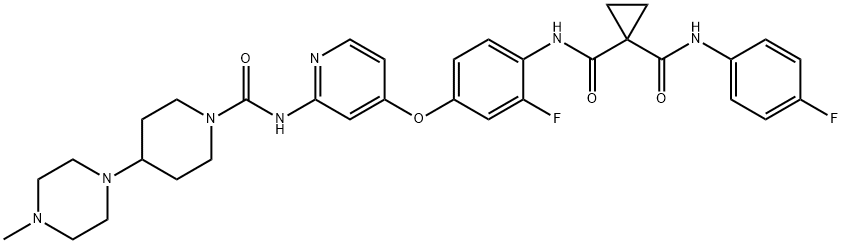 N-[2-氟-4-[[2-[[[4-(4-甲基哌嗪-1-基)哌啶-1-基]羰基]氨基]吡啶-4-基]氧基]苯基]-N'-(4-氟苯基)环丙烷-1,1-二甲酰胺 结构式