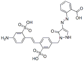 4'-Amino-4-[[4-(2-carboxyphenylazo)-5-oxo-2,5-dihydro-1H-pyrazol-1-yl]methyl]stilbene-2,2'-disulfonic acid 结构式