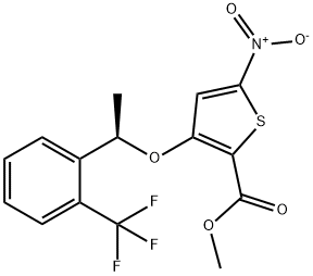 (R)-5-硝基-3-(1-(2-(三氟甲基)苯基)乙氧基)噻吩-2-羧酸甲酯 结构式