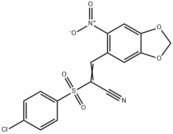 (E)-2-[(4-chlorophenyl)sulfonyl]-3-(6-nitro-1,3-benzodioxol-5-yl)-2-propenenitrile 结构式