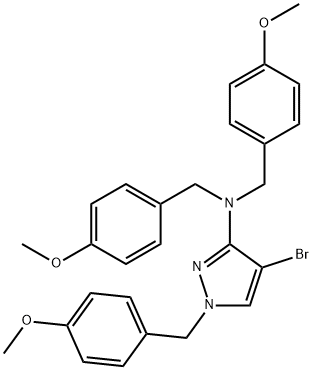 N,N,1-三(4-甲氧基苄基)-4-溴-1H-吡唑-3-胺 结构式
