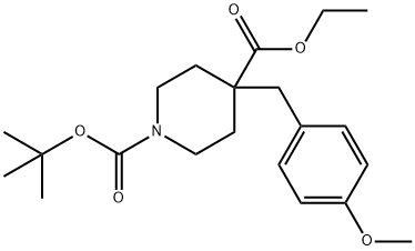 N-BOC-4-(4-甲氧基苄基)哌啶-4-羧酸乙酯 结构式