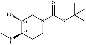 1-PIPERIDINECARBOXYLIC ACID, 3-HYDROXY-4-(METHYLAMINO)-, 1,1-DIMETHYLETHYL ESTER, (3R,4R)-REL- 结构式