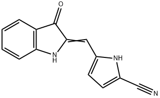 1H-Pyrrole-2-carbonitrile,  5-[(1,3-dihydro-3-oxo-2H-indol-2-ylidene)methyl]- 结构式
