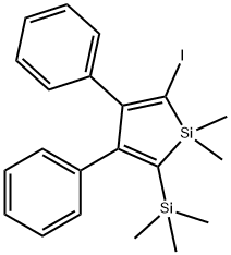 2-IODO-1,1-DIMETHYL-3,4-DIPHENYL-5-TRIMETHYLSILANYL-1H-SILOLE 结构式