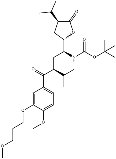 N-[(1S,3S)-3-[4-甲氧基-3-(3-甲氧基丙氧基)苯甲酰基]-4-甲基-1-[(2S,4S)-四氢-4-异丙基-5-氧代-2-呋喃基]戊基]-氨基甲酸叔丁酯 结构式