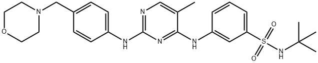 N-叔丁基-3-(5-甲基-2-(4-(吗啉甲基)苯基氨基)嘧啶-4-基氨基)苯磺酰胺 结构式