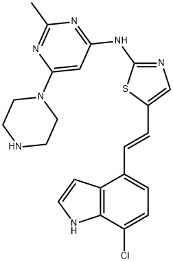 4-PyriMidinaMine, N-[5-[(1E)-2-(7-chloro-1H-indol-4-yl)ethenyl]-2-thiazolyl]-2-Methyl-6-(1-piperazinyl)- 结构式