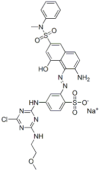 sodium 2-[[2-amino-8-hydroxy-6-[(methylanilino)sulphonyl]-1-naphthyl]azo]-4-[[4-chloro-6-[(2-methoxyethyl)amino]-1,3,5-triazin-2-yl]amino]benzenesulphonate 结构式