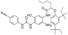 N-[2-amino-4-[[[(4-cyanophenyl)amino]carbonyl]amino]-5-hydroxyphenyl]-2-[2,4-bis(1,1-dimethylpropyl)phenoxy]hexanamide 结构式