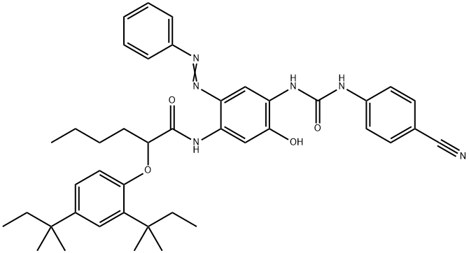 2-[2,4-bis(1,1-dimethylpropyl)phenoxy]-N-[4-[[[(4-cyanophenyl)amino]carbonyl]amino]-5-hydroxy-2-(phenylazo)phenyl]hexanamide 结构式