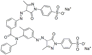 disodium 4-[4-[[3-[benzyl[3-[[4,5-dihydro-3-methyl-5-oxo-1-(4-sulphonatophenyl)-1H-pyrazol-4-yl]azo]benzoyl]amino]-p-tolyl]azo]-4,5-dihydro-3-methyl-5-oxo-1H-pyrazol-1-yl]benzenesulphonate 结构式