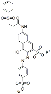 4-hydroxy-7-[[1-oxo-3-(phenylsulphonyl)propyl]amino]-3-[(4-sulphophenyl)azo]naphthalene-2-sulphonic acid, potassium sodium salt 结构式