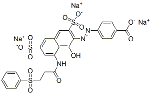 trisodium 4-[[1-hydroxy-8-[[1-oxo-3-(phenylsulphonyl)propyl]amino]-3,6-disulphonato-2-naphthyl]azo]benzoate 结构式