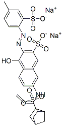 disodium 4-hydroxy-3-[(4-methyl-2-sulphonatophenyl)azo]-7-[[[6-(vinylsulphonyl)bicyclo[2.2.1]hept-2-yl]carbonyl]amino]naphthalene-2-sulphonate 结构式