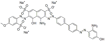 trisodium 4-amino-3-[[4'-[(2-amino-4-hydroxyphenyl)azo][1,1'-biphenyl]-4-yl]azo]-5-hydroxy-6-[(4-methoxy-2-sulphonatophenyl)azo]naphthalene-2,7-disulphonate  结构式