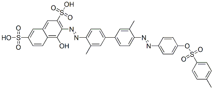 3-[[3,3'-dimethyl-4'-[[4-[[(p-tolyl)sulphonyl]oxy]phenyl]azo][1,1'-biphenyl]-4-yl]azo]-4-hydroxynaphthalene-2,7-disulphonic acid 结构式