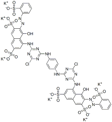 hexapotassium 4,4'-[1,4-phenylenebis[imino(6-chloro-1,3,5-triazine-4,2-diyl)imino]]bis[5-hydroxy-6-[(2-sulphonatophenyl)azo]naphthalene-2,7-disulphonate]  结构式