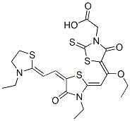 5-[1-ethoxy-2-[3-ethyl-5-[(3-ethylthiazolidin-2-ylidene)ethylidene]-4-oxothiazolidin-2-ylidene]ethylidene]-4-oxo-2-thioxothiazolidin-3-acetic acid 结构式