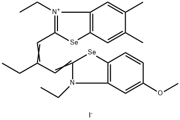 3-ethyl-2-[2-[(3-ethyl-5-methoxy-3H-benzoselenazol-2-ylidene)methyl]but-1-enyl]-5,6-dimethylbenzoselenazolium iodide 结构式