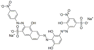 disodium 6-[[2,6-dihydroxy-3-[(2-hydroxy-3-nitro-5-sulphonatophenyl)azo]phenyl]azo]-4-hydroxy-3-[(4-nitrophenyl)azo]naphthalene-2-sulphonate 结构式