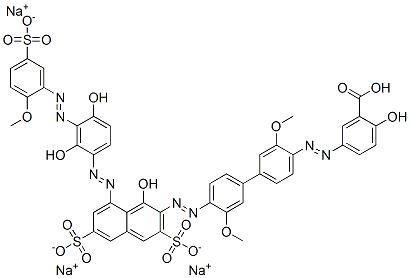 trisodium hydrogen 5-[[4'-[[8-[[2,4-dihydroxy-3-[(2-methoxy-5-sulphonatophenyl)azo]phenyl]azo]-1-hydroxy-3,6-disulphonato-2-naphthyl]azo]-3,3'-dimethoxy[1,1'-biphenyl]-4-yl]azo]salicylate 结构式