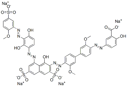 tetrasodium 5-[[4'-[[8-[[2,4-dihydroxy-3-[(2-methoxy-5-sulphonatophenyl)azo]phenyl]azo]-1-hydroxy-3,6-disulphonato-2-naphthyl]azo]-3,3'-dimethoxy[1,1'-biphenyl]-4-yl]azo]salicylate 结构式