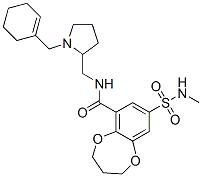 N[[1-(1-cyclohexen-1-ylmethyl)pyrrolidin-2-yl]methyl]-3,4-dihydro-8-[(methylamino)sulphonyl]-2H-benzo-1,5-dioxepin-6-carboxamide 结构式