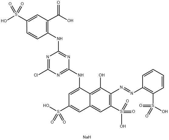 pentasodium 2-[[4-chloro-6-[[8-hydroxy-3,6-disulphonato-7-[(2-sulphonatophenyl)azo]-1-naphthyl]amino]-1,3,5-triazin-2-yl]amino]-5-sulphonatobenzoate 结构式
