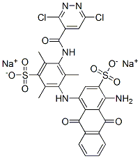 disodium 1-amino-4-[3-[[(3,6-dichloropyridazin-4-yl)carbonyl]amino]-2,4,6-trimethyl-5-sulphonatoanilino]-9,10-dihydro-9,10-dioxoanthracene-2-sulphonate 结构式