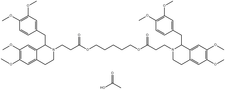 pentamethylenedi(oxy)bis(3-oxopropyl)bis[1-(3,4-dimethoxybenzyl)-3,4-dihydro-6,7-dimethoxyisoquinolinium] diacetate 结构式